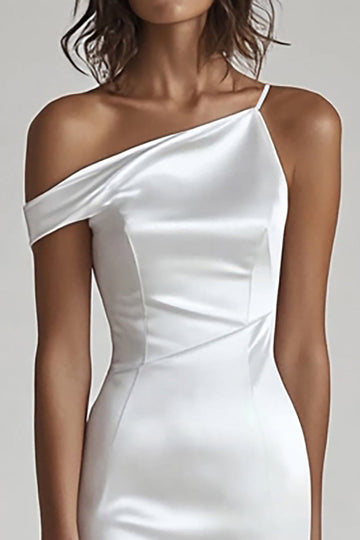 Mermaid Ivory Asymmetrical Neck Engagement Dress